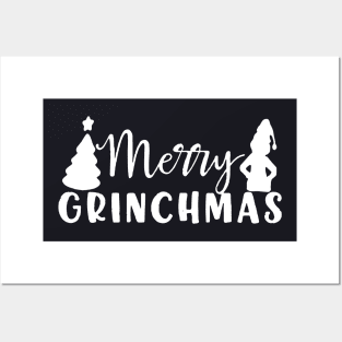 Merry Grinchmas Men Woman Black And White Shirt Wife Posters and Art